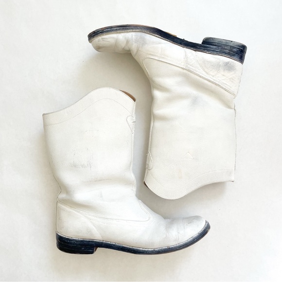 Shoes - Vintage Mid Calf White Leather Cowboy Boots